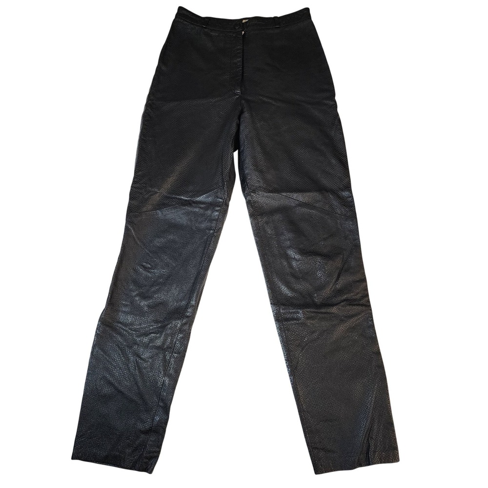 Vakko Womens Black Snakeskin Embossed Leather Straight Leg High Rise Pants Sz 8
